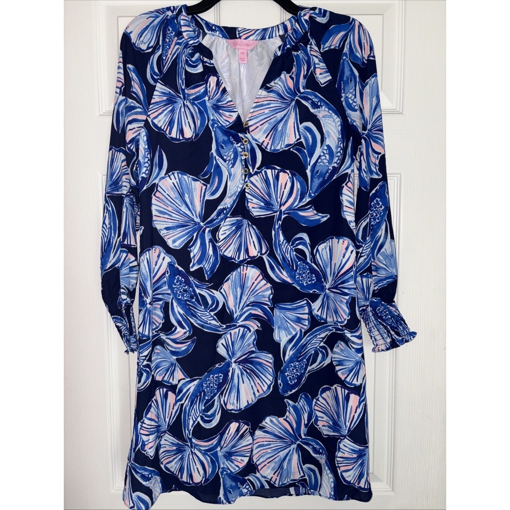 Lilly Pulitzer Brynle Dress Women Size XXS 2XS Reel Life‎ Blue Seashell